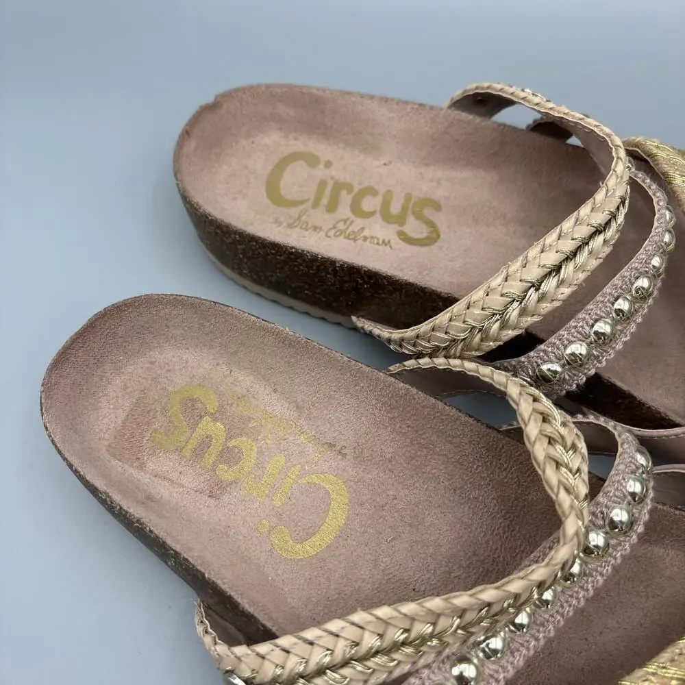 Circus Sam Edelman Oleander Shoes Size 7 Metallic Gold Pink Braided Sandals